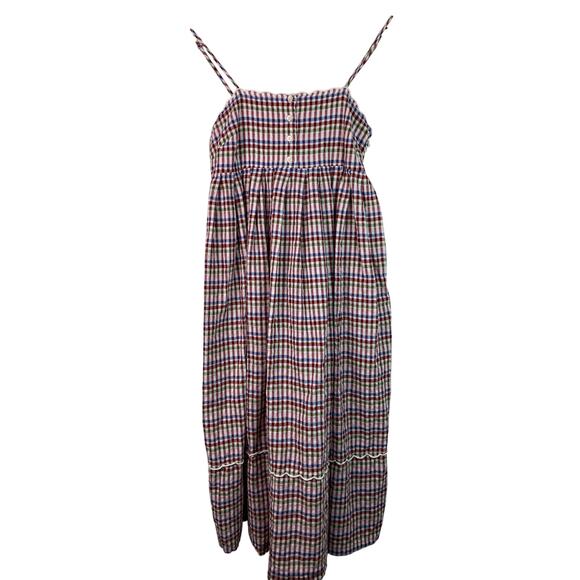 Madewell Women's Size 0 Colorful Plaid Scalloped Top Spaghetti Strap Sundress - Picture 1 of 10